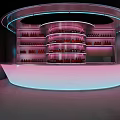 Modern Bar Interior With Curved Counter Neon Lights And Red Bottle Shelves 3d model