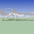 Outdoor Chair Under White Canopy with Metal Frame on Blue Sky Green Lawn