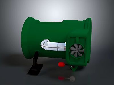 Green Industrial Mechanical Equipment with Fan Structure Red Button and Black Base 3d model