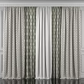 Elegant Modern Curtains With Geometric Patterns And Green Gray Fabric Design 3d model