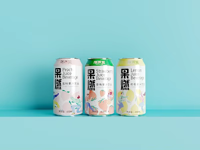 Fruit Flavored Canned Beverages With Three Different Colors And Modern Packaging 3d model