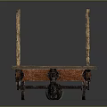 Set Of Four Vintage Wooden Pallets With Wheels On Gray Reflective Background