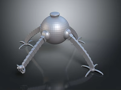 Silver Spherical Robot Game Movie Character With Mechanical Legs And Sci Fi Design 3d model