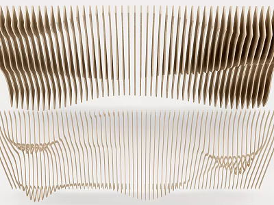 Modern Elegant Ceiling Design With Curved Wooden Strips And Linear Patterns 3d model