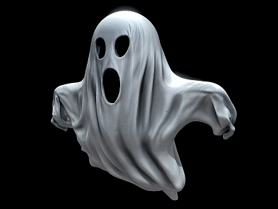 Classic White Floating Ghost Game and Movie Character with Open Mouth 3d model