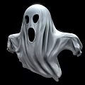 Classic White Floating Ghost Game and Movie Character with Open Mouth