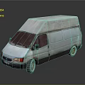 Light Green Vintage Van With White Roof Red Windshield Cover And Rusty Wheels