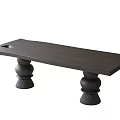 Modern Dark Wooden Rectangular Dining Table With Decorative Pillar Legs Design 3d model