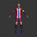 Stylish Sports Apparel With Red Blue Striped Jersey Red Shorts Blue Socks Purple Sneakers
