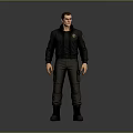 3D Male Character Model Wearing Black Jacket Gray Pants And Boots Standing