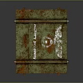 Rusty Wooden Crate For Dangerous Goods With White Warning Label And Metal Straps
