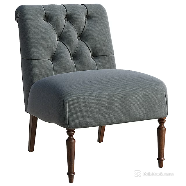 Gray Fabric Single Sofa With Button Tufted Backrest And Wooden Legs 3d model