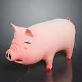 Cute Pink Cartoon Pig Character With Closed Eyes And Red Hooves