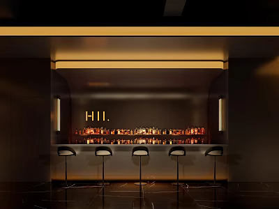 Modern Craft Beer Bar with Dark Tones Ambient Lighting Bar Counter and High Stools 3d model