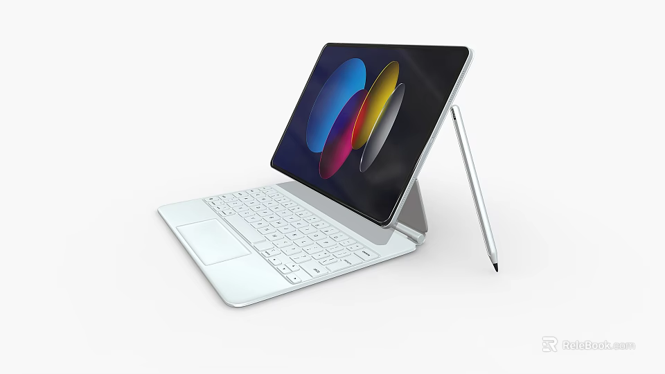 Modern Tablet With Detachable Keyboard And Stylus Pen Displaying Colorful Interface 3d model 