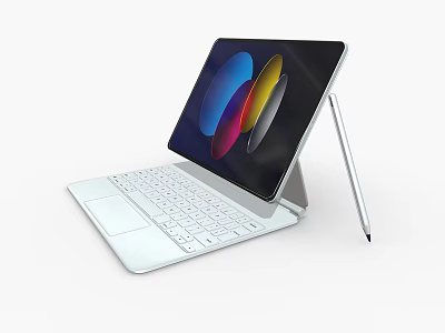 Modern Tablet With Detachable Keyboard And Stylus Pen Displaying Colorful Interface 3d model