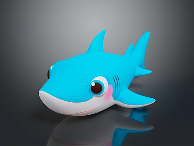 Cute Cartoon Shark Toy Figure With Big Eyes And Pink Cheeks Design 3d model