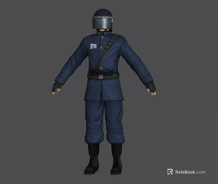 Game Movie Character Wearing Blue Uniform With Helmet Black Belt And Boots 3d model 