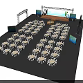 Stage Event Setup With Round Tables Lighting And Large Backdrop Screens 3d model