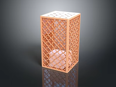 Orange Lattice Design Cube Decorative Ornament With White Inner Structure 3d model