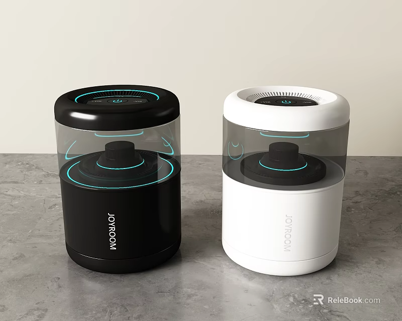 MOVOLO Black And White Cylindrical Speakers With Transparent Cover On Desktop 3d model 