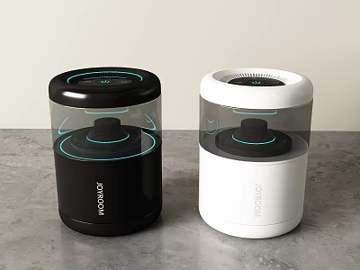 MOVOLO Black And White Cylindrical Speakers With Transparent Cover On Desktop 3d model