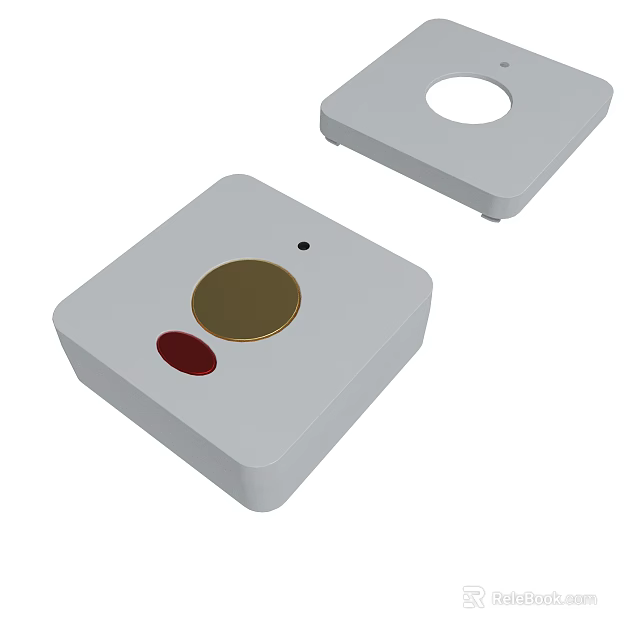 Gray Square Device With Gold Red Buttons And Cover With Hole 3d model