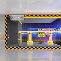 Electromagnetic Stage With Caution Signs Yellow Black Warning Stripes And Transparent Shield 3d model