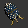 Animal Inspired Decorative Egg With Blue Enamel Gold Mesh And Pearl Details