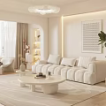Modern Minimalist Living Room With White Sofa Round Coffee Table Large Plant And Decorative Painting 3d model