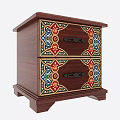 Exotic Painted Wooden Nightstand With Ornate Traditional Patterns And Two Storage Drawers For Bedroom Decor