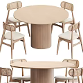 Minimalist Wooden Dining Table And Chairs Set With Round Top Wicker Back And Upholstered Seats