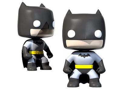 Cute Cartoon Batman Action Dolls With Black White Suit And Yellow Belt 3d model