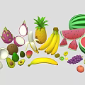 Assorted Fresh Fruits Collection With Watermelon Pineapple Banana Dragon Fruit And Grapes