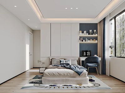 Modern Kids Room Interior With Cozy Bed Study Desk Bookshelf Soft Rug And Window 3d model