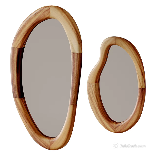 Mirrors With Wooden Frames And Organic Shapes In Two Different Sizes 3d model