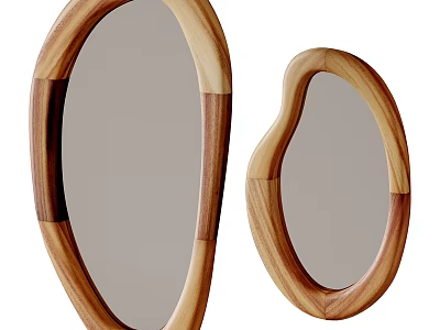Mirrors With Wooden Frames And Organic Shapes In Two Different Sizes 3d model