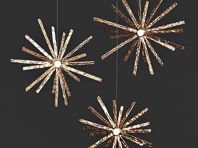 Three Gold Starburst Chandeliers With Metal Spokes For Modern Interior Design 3d model