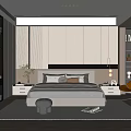Modern Bedroom Interior With Large Bed Built In Cabinets Orange Armchair And Minimalist Design
