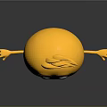 3D Yellow Cartoon Character With Spiky Hair Big Green Eyes Extended Arms and Friendly Expression