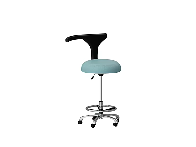 Adjustable Single Chair With Light Blue Seat Black Backrest Metal Base And Wheels 3d model