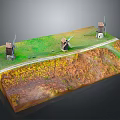 Miniature Landscape Model With Windmills Green Grassy Area Winding Path And Colorful Terrain