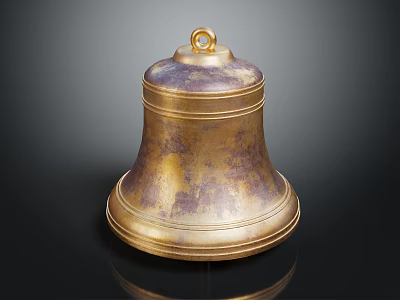 Decorative Ornament Set Featuring Brass Bell With Purple Patina And Ring Top Design 3d model