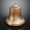 Decorative Ornament Set Featuring Brass Bell With Purple Patina And Ring Top Design