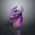 Purple Dragon Head Sculpture With Shiny Horns Detailed Scales And 3D Rendered Design