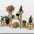 Wooden Multi Layer Plant Stand With Wheels Holding Various Green Potted Plants