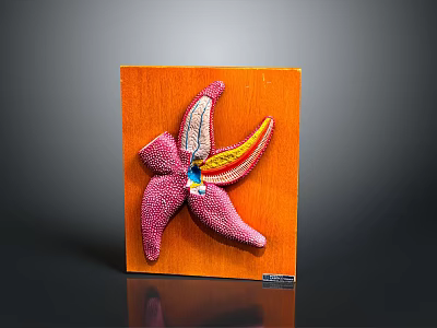 Pink Starfish Decorative Wall Art on Orange Wooden Board with Colorful Details 3d model