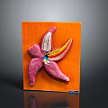 Pink Starfish Decorative Wall Art on Orange Wooden Board with Colorful Details