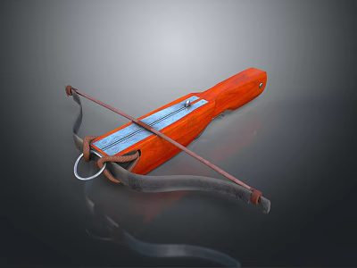 Vintage Traditional Wooden Weapon With Metal Components And Handheld Bowstring Design 3d model