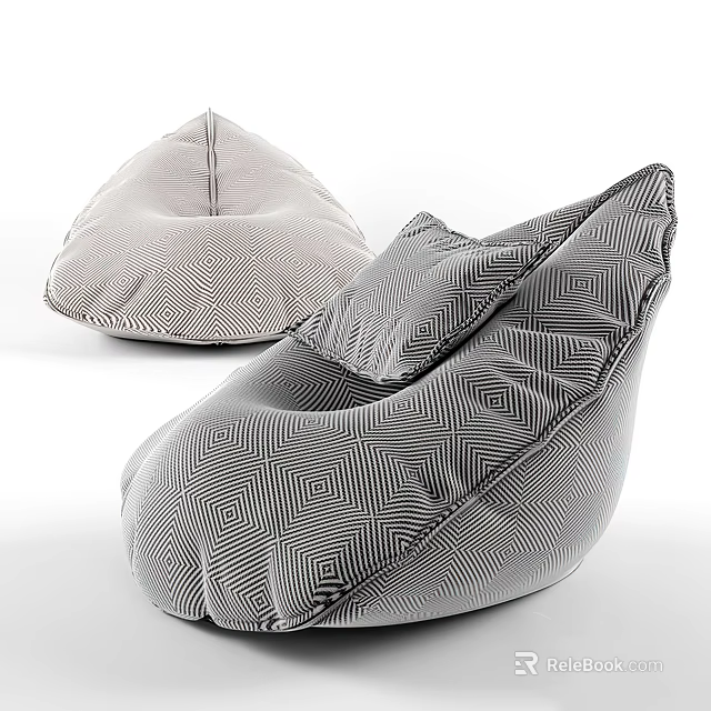 Modern Striped Bean Bag Chairs In Light And Dark Gray Colors 3d model 
